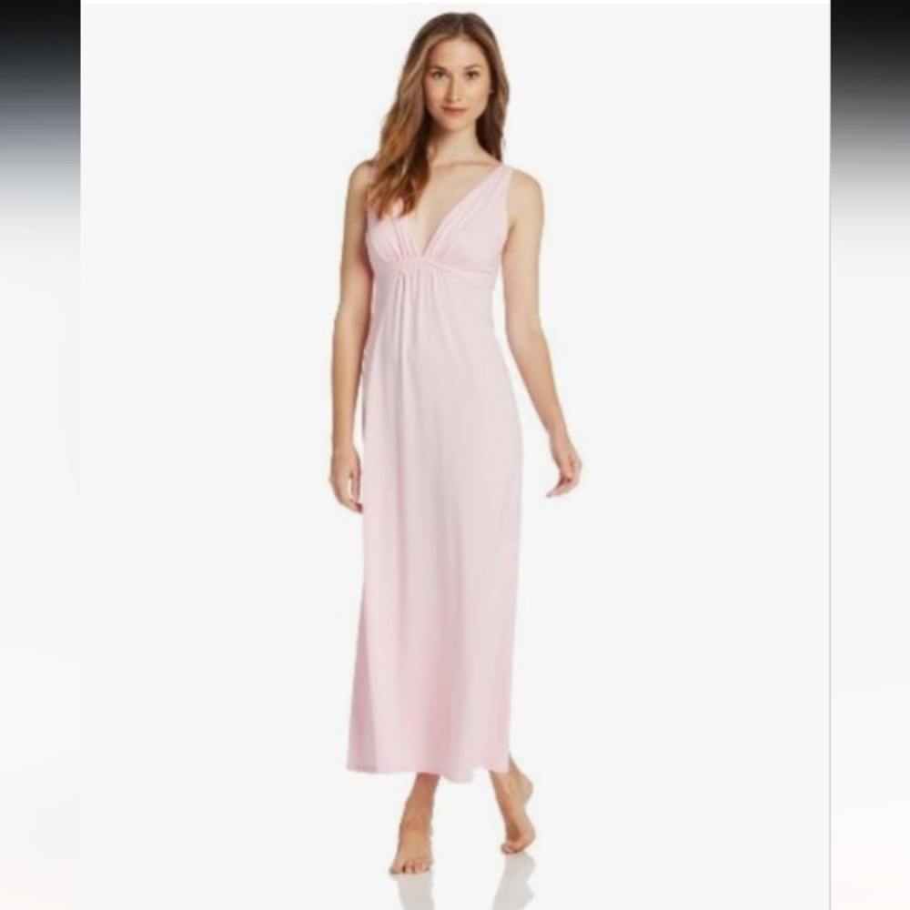 Natori Pink V‑Neck Twist Maxi Nightgown
